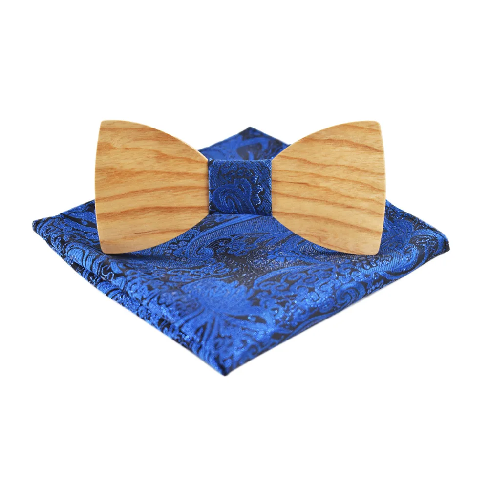 Men Handmade Wood Butterfly Bow Ties with Handkerchief British Party Wedding Business Accessories G
