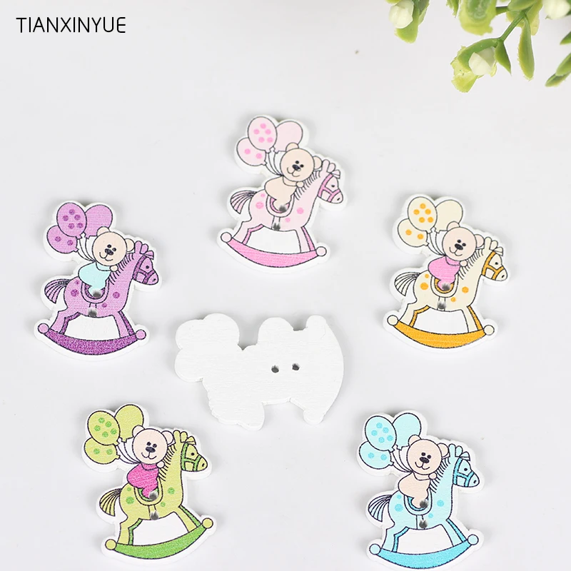 

TIANXINYUE 25mm cartoon horse wooden Button Scrapbooking Random color Two Holes balloon Buttons,DIY Clothing Accessories