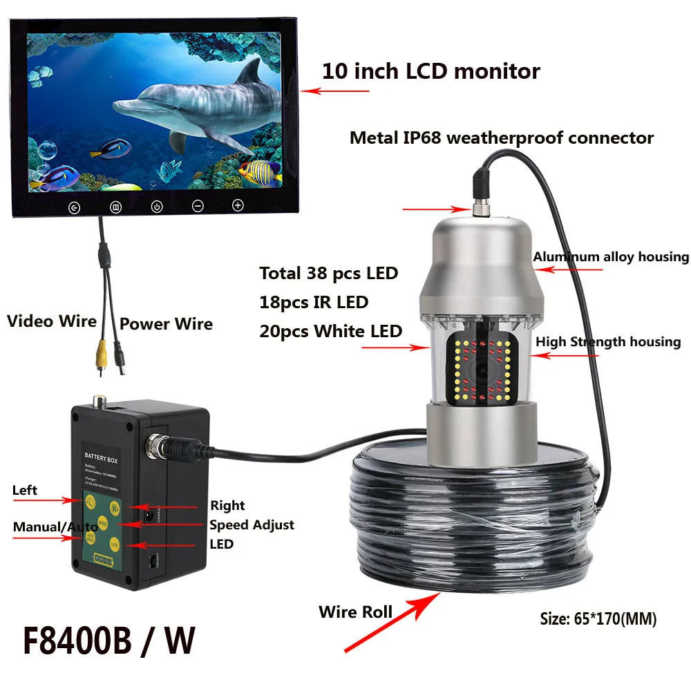Underwater Fishing Video Camera 10 Inch 50m 100m Fish Finder IP68 Waterproof 38 LEDs 360 Degree Rotating MAOTEWANG fish finder