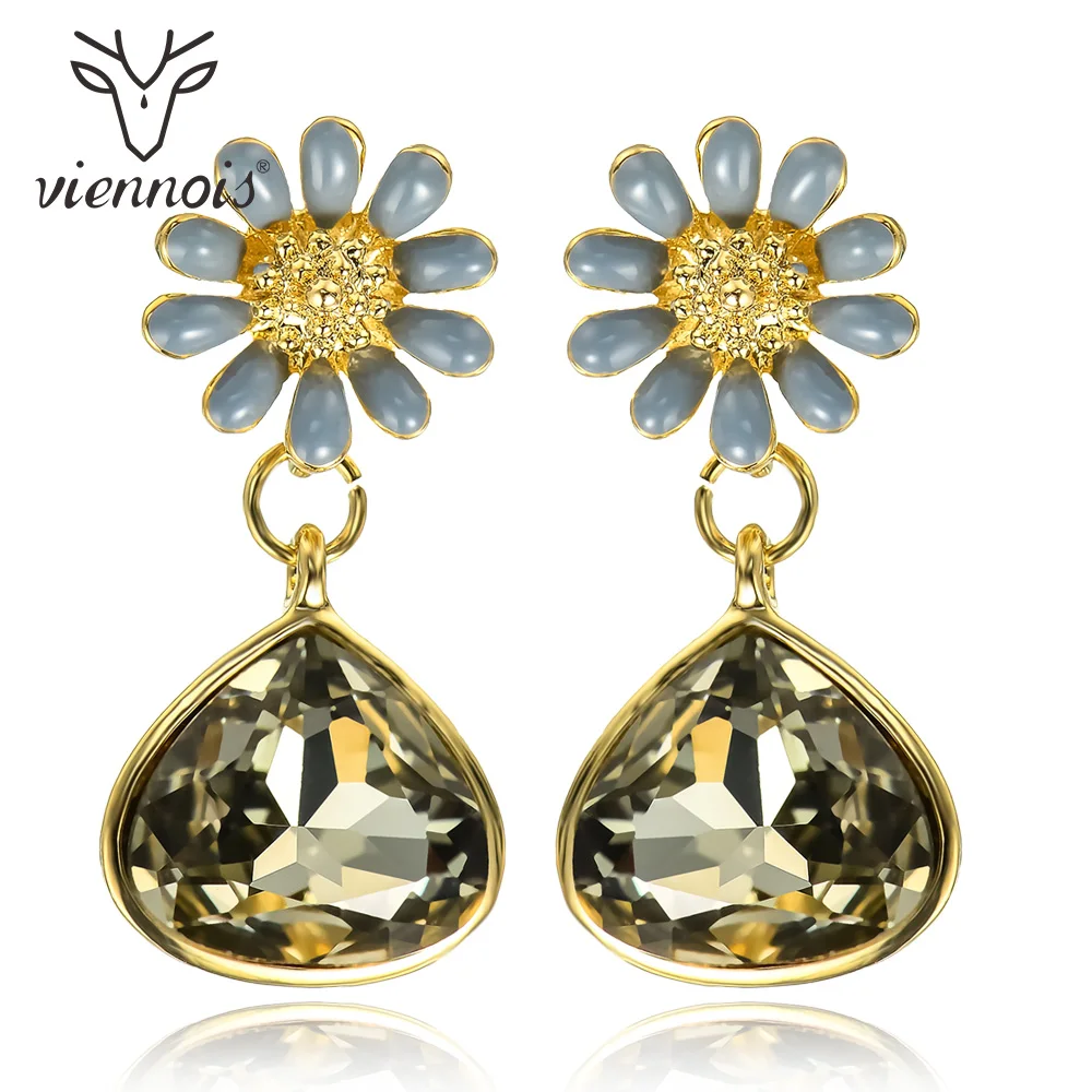 Viennois Gold Color Enamel Chrysanthemum Dangle Earrings for Women