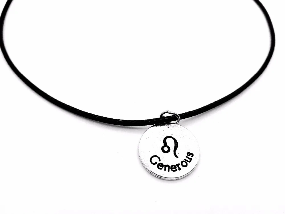 

1PCS Zodiac Leo Necklace Signs 12 Constellation Rope Necklace Horoscope Disc Lion Generous Letter Leather Necklaces