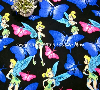 

140*100cm Tinker Tinker Purple Flower Fairy cotton Fabric Child Girls Clothes/Diy Handmade Craft Bedding Home Quilt