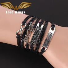 Темно-черный Бесконечная любовь мужской браслет кожаный обертывание Шарм богемные женские ювелирные изделия браслеты