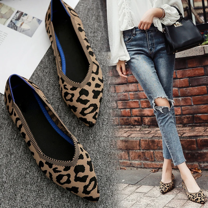 Goede QMJHVX Luxe Merk vrouwen Casual Ondiepe Mond platte Schoenen Ademend Zachte Bodem knit Ballet Schoenen Camouflage Zwangere Schoenen