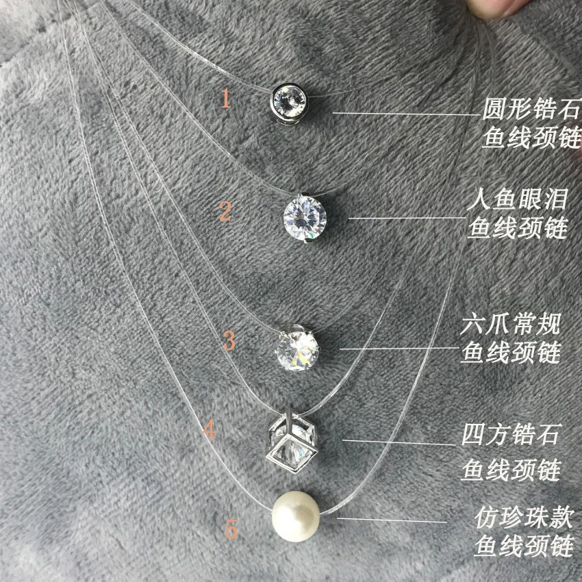 

Female Transparent Fishing Line Necklace Silver Invisible Chain Necklace Women Rhinestone Choker Necklace Collier Femme