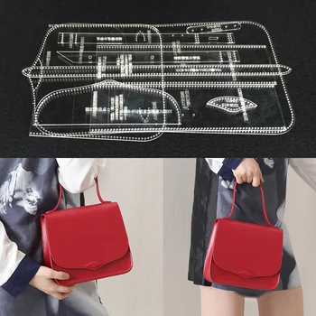 

Handmamde Woman Handbag Acrylic Template Leather Pattern DIY Hobby Leathercraft Sewing Pattern Stencils 20.5x19x7cm