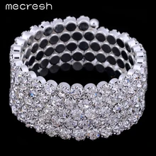 Mecresh Cinco Fila Súper Checa Rhinestone Plateado de Boda Joyería Nupcial Partido de Las Mujeres de Los Brazaletes Pulseras SL106