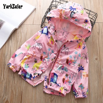 

Yorkzaler Toddler Baby Jacket 2018 Spring Autumn Hooded Windbreaker For Girl Graffiti Cartoon Children's Outerwear 24M-6T