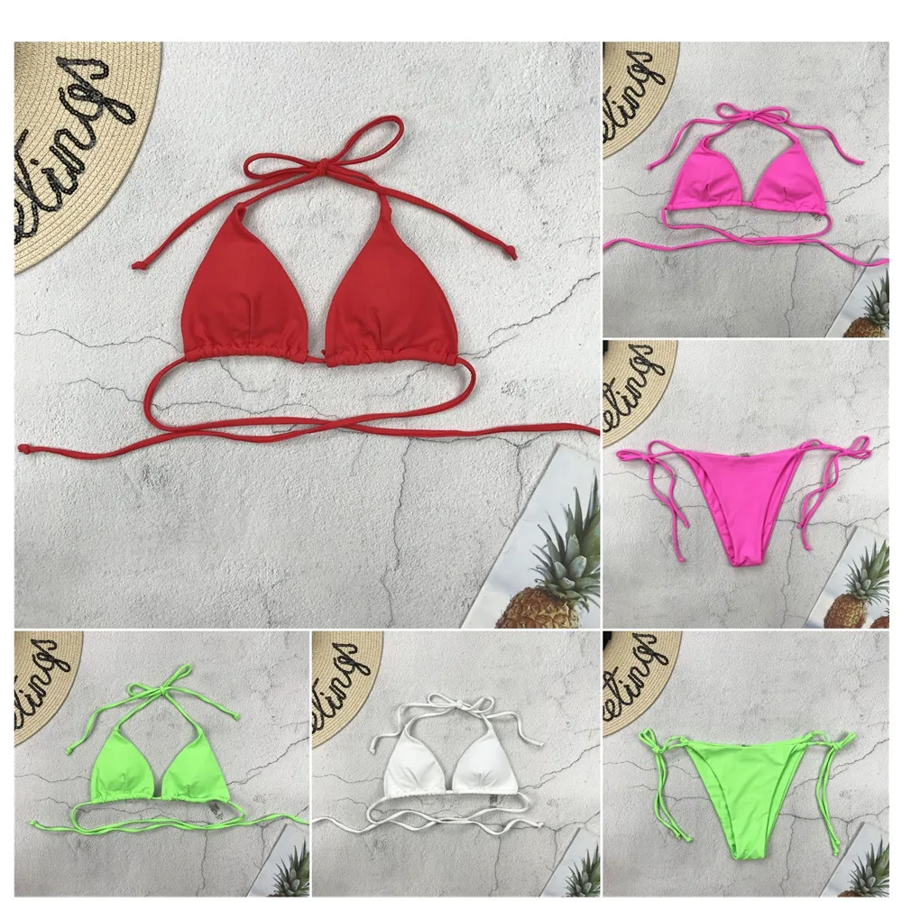 

Swimwear Women Swimming Suit Solid Color Chalaza Sexy Bikini Separate Swimwear Mini String Tie Separate Swimsuit Female Bikini