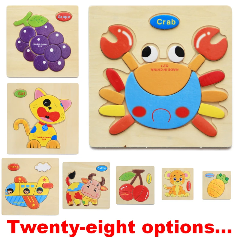 

Wooden 3D Puzzle Jigsaw Toys For Children Cartoon Animal Puzzles Intelligence puzzles for kids