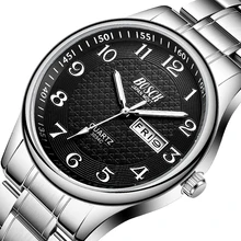 De los hombres de lujo acero Relojes de moda reloj pulsera de cuarzo impermeable fecha Hombre reloj Relogio Relojes Para Hombre