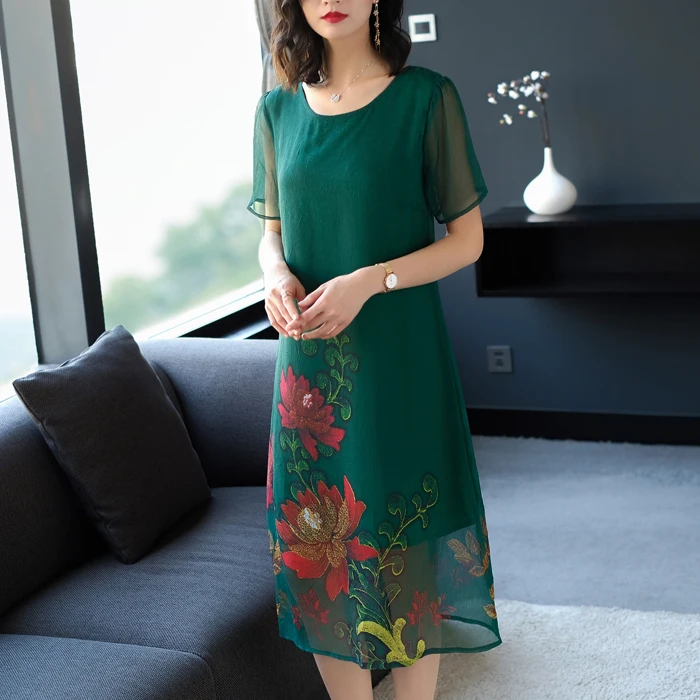 

YICIYA Green silk dresses woman party night 2019 plus size xxl for big women elegant retro robe dress summer a line clothing