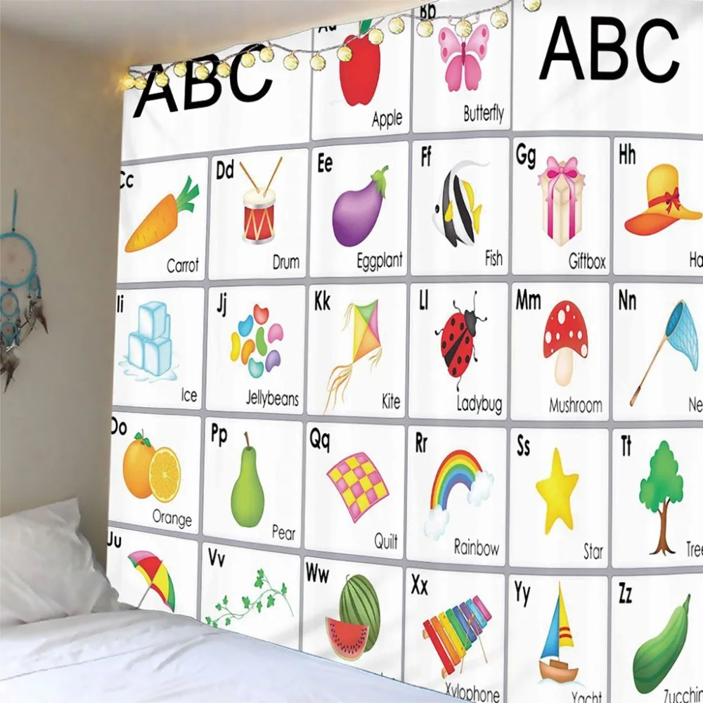 

Printed English alphabet Tapestries Wall Hanging For Kids Bohemian Tapestry Travel Sandy Beach Picnic Throw Bed Sheet Customized