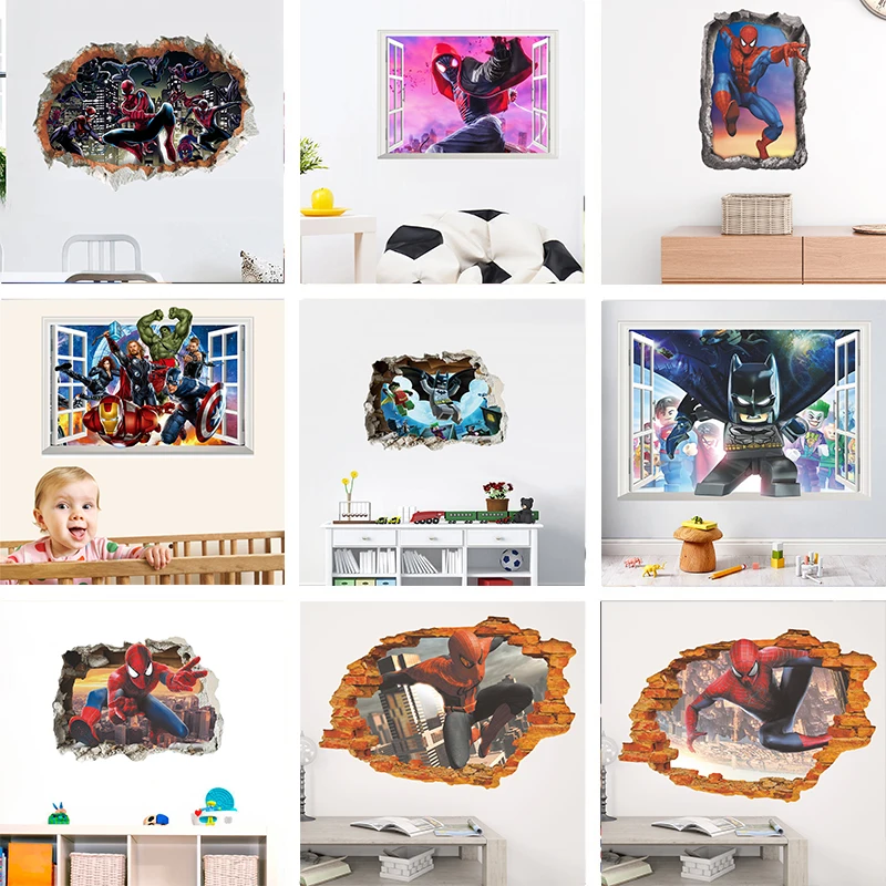 Marvel Spiderman Ironman The AvengersWall Stickers For Kids Room Boy bedroom accessories Mural Room Decor Free shipping