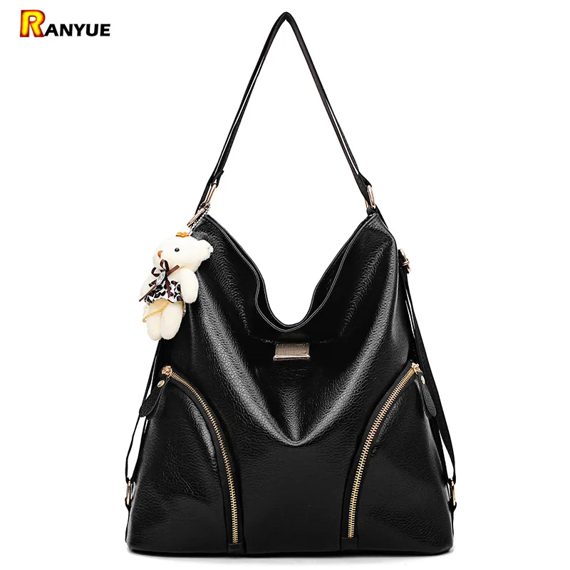 Black Hobo Women Bag Double Shoulder Bags For Women Pu Leather Handbags Ladies Hand Bags Large ...