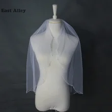 Белая слоновая кость для новобрачных фата один Слои bead edge локоть Длина Свадебные аксессуары Фата с расческой