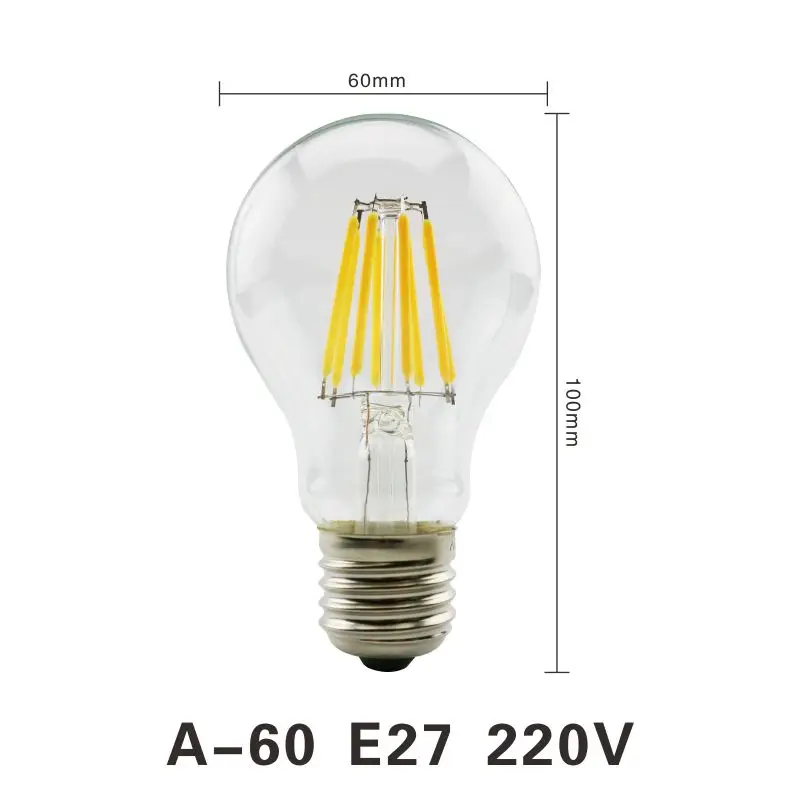 LATTUSO Античная Ретро Винтаж светодиодный Эдисон лампы E27 E14 светодиодный лампы 2W 4W 6W 8W нитевые светильник 220V Стекло лампа G45 A60 ST64 - Испускаемый цвет: A60 E27