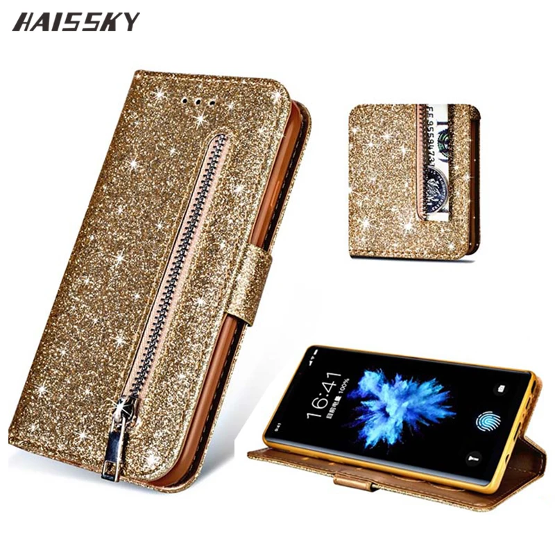 

Zipper Leather Case For Huawei P20 Lite Mate 20 Pro Luxury Bling Glitter Flip Cover For Huawei Mate 10 Lite Mate 20 Phone Cases