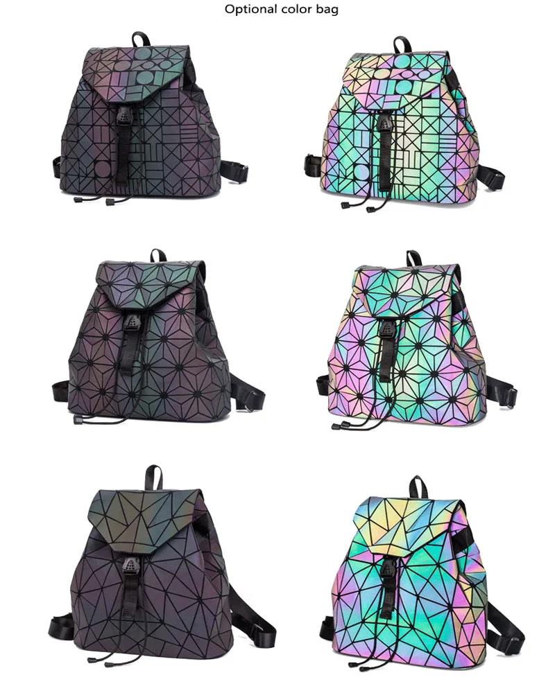 HTB1dRpoXl1D3KVjSZFyq6zuFpXaJ Fashion Women Luminous Backpacks Female Shoulder Bag Girl Daily Backpack Geometry School Folding Bag Travel School Bags Hologram