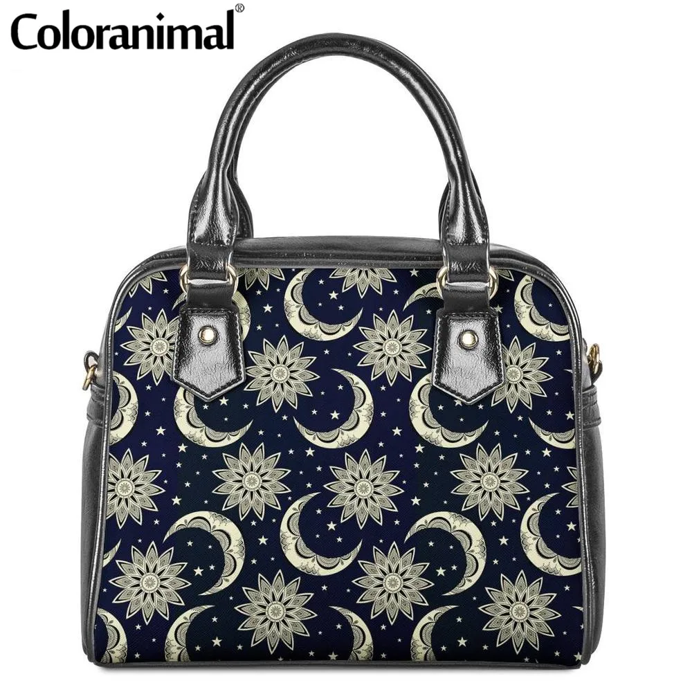 #*Cheap Coloranimal Sun Moon Vintage Women Leather PU Handbag Female Messenger Bag Star Face Mandala 3D Pattern Lady Luxury Shoulder Bag