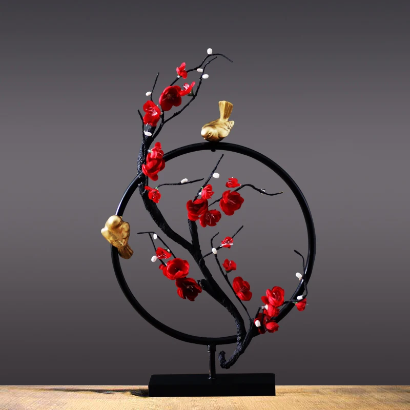 

New Chinese Style Plum Tea Room Flower Bird Zen Lucky Ornament Home Furnishing Decoration Crafts Office Desktop Mascot Figurine