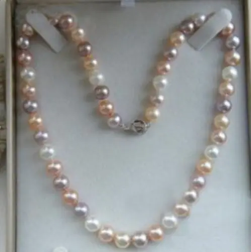 

Charming 18"Akoya AAA 7-8mm Multicolor Pearl NecklaceNoble style Natural Fine jewe fast SHIPPING