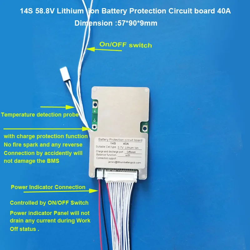 58,8 В 14 S литий-ионный Батарея печатной платы для электрических downtube велосипед Батарея с на выключатель и 40A постоянного тока