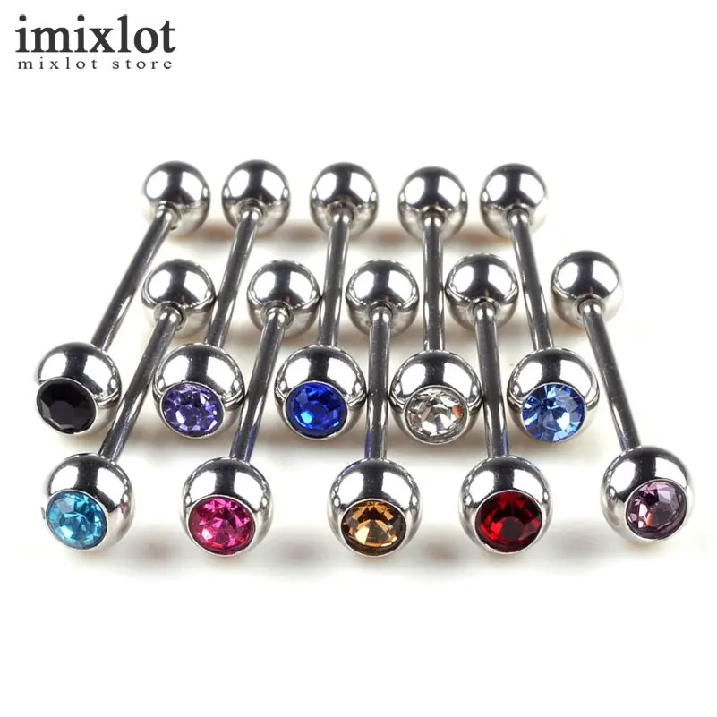 Imixlot 20pcs Mixed Crystal Ball Tongue Bars Ring Barbell Piercing