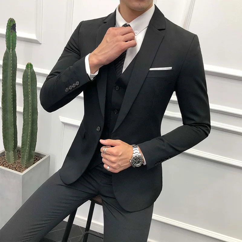 Business Men’s Suit Slim 3-Piece Suit Blazer Wedding Party Jacket Vest & Pants 
