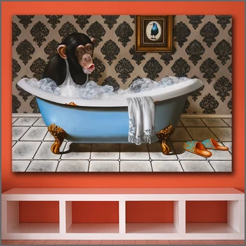 

Large size Printing Chimpanzee do spa Enjoy very much wall art canvas print pictures for living room and bedroom No Frame