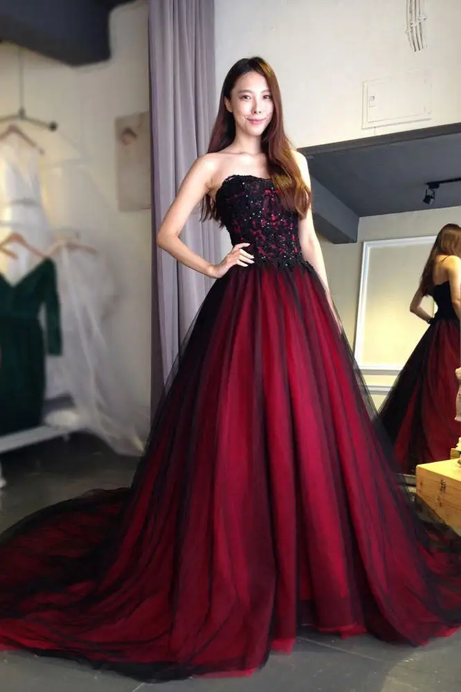 dark red evening dress