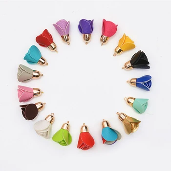 

DIY Jewelry Flowers and Bow Charms Gold Caps PU Leather Rose Flower Tassels Charm Pendants Fit DIY Decor Jewelry Findings