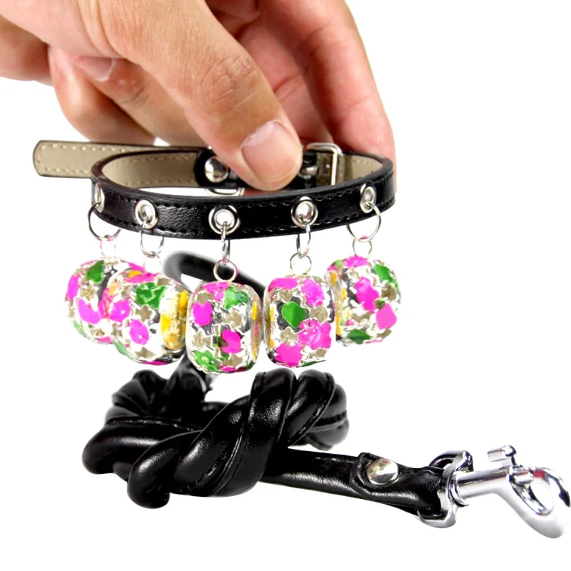 ##BUY 2 Pcs   Sets Pet Bells Collar Dog Leash Chain Traction Rope Pets Supplies French Pitbull Puppy German Shepherd Small Dogs Leash