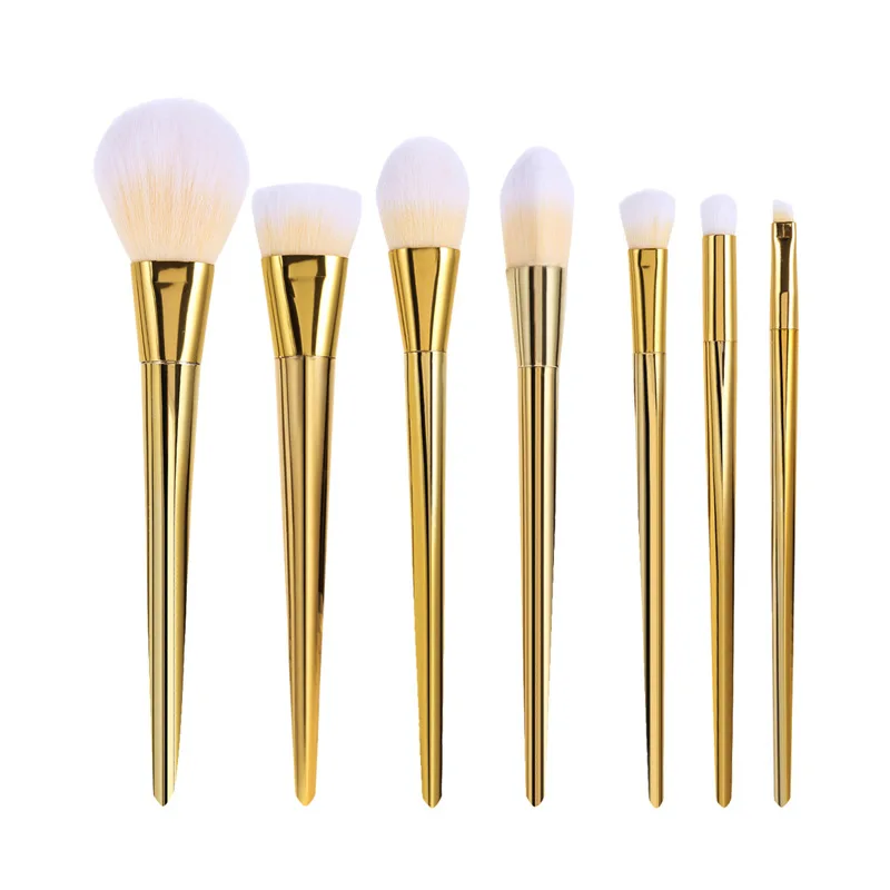 

7 pc/set of Cosmetic Brush  Professional Foundation Gold  Makeup BrushTooth Brush Shape Oval Makeup Brush Set Metal Makeup Brush