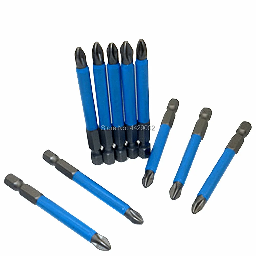 10pcs 70mm Screwdriver Drill Bits Power Bit Drill Philips Impact Screw Driver Bits PH2 Magnetic 1/4" Hex Shank Screwdriver Bit