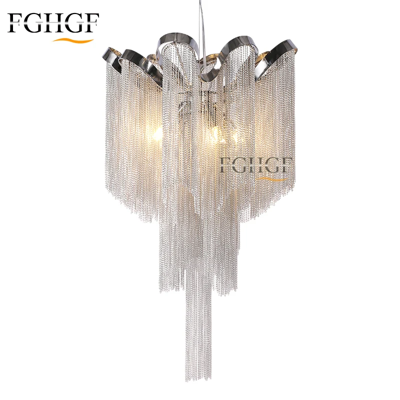 New Fashion Modern Aluminum Chain Chandeliers Lamp Long lustre Living Room Hotel Chandelier