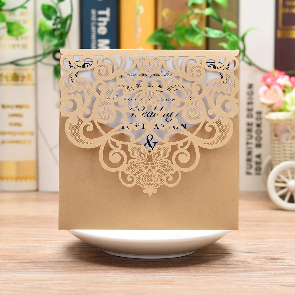  100 PCS Laser Cut Wedding Invitations Card Kit with Blank Printable Paper for Wedding announcementB - 33042318243