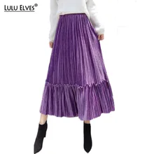 Новые осенне-зимние Бархатные юбки, Женская плиссированная юбка, Весенняя длинная теплая эластичная резинка на талии, женские элегантные свободные повседневные юбки для женщин