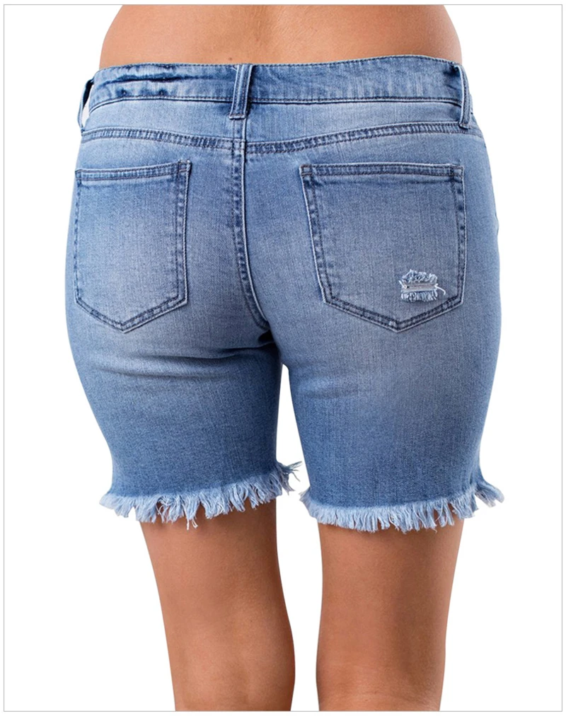 Сексуальные шорты с низкой посадкой, рваные джинсовые шорты для женщин, элегантные женские Стрейчевые мини синие джинсовые шорты с бахромой, большие размеры
