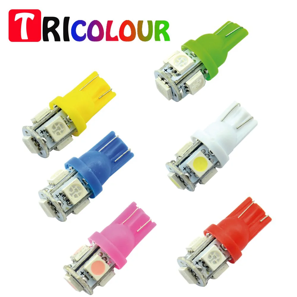 

TRICOLOUR 100 X T10 5050 5SMD Car LED T10 5 LED 5050 SMD Clearance Side marker Turn white red blue green yellow pink #TB12