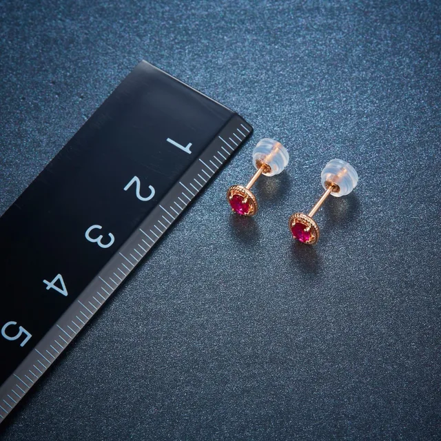 Rose Gold Gemstone - Stud Earrings  - Natural Ruby Solid 14K  5