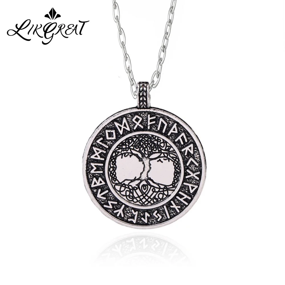 

LIKGREAT Tree of Life Yggdrasil Necklace Viking Rune Amulet Pendant Necklace Nordic Talisman Jewelry Cord Chain Accessories Gift