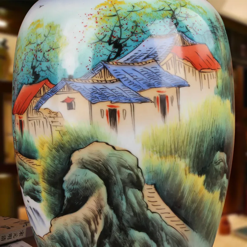 Jingdezhen Master ручная роспись 42 см высота большое украшение дом в рисунок гор