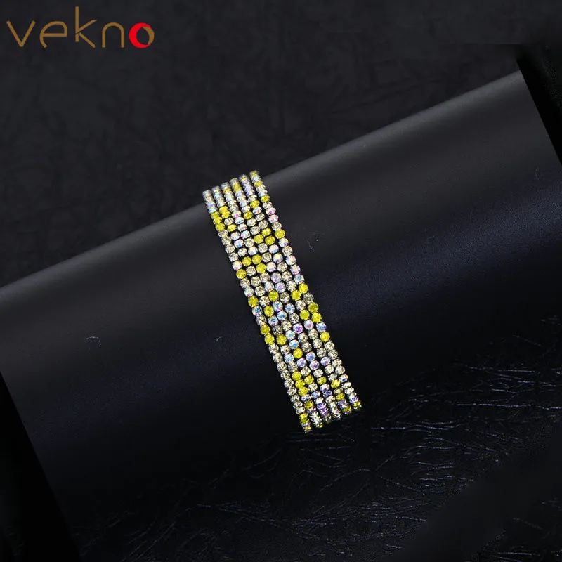 yellow AB Vekno модные стразы стрейч Браслеты Femme Многослойные эластичные с украшением в виде кристаллов Браслеты Bling Свадебные украшения 6 шт./компл - Окраска металла: yellow AB