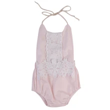 Pink Lace Romper 2017 Summer Newborn Baby Girl Rompers Backless Halter Jumpsuit Toddler Kids Clothes Outfits