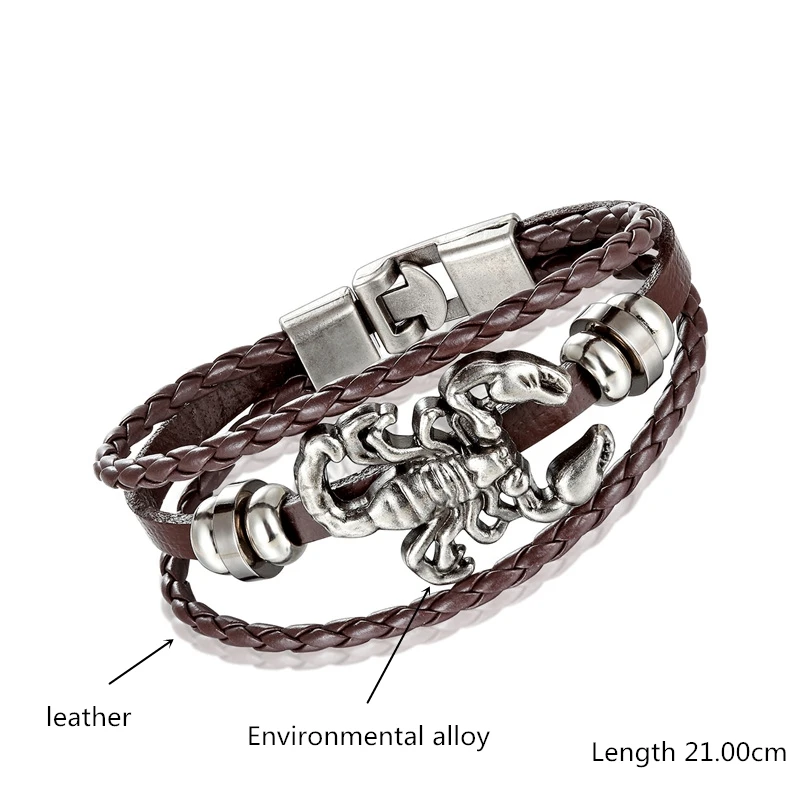 Janeyacy 2018 Vintage Scorpion Bracelet Women Multilayer Leather Bracelet Men’s Charm Hot Bracelet Bracelet Accessories Pulseras