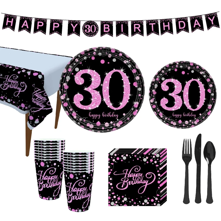 Taoup золотой черный 30 посуда для вечеринки в честь Дня Рождения Чашки тарелки полотенца покрытие стола счастливый 30 день рождения Декор взрослых родителей DIY