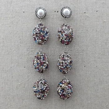 

E112915 Mixed Color Crystal White Pearl Earrings