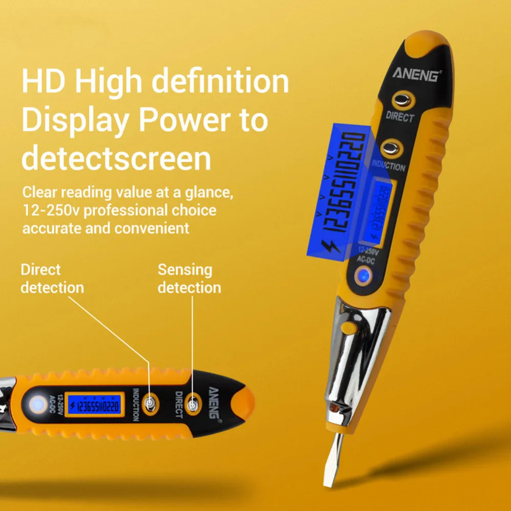 12-250 В Ac Dc электрическая тестовая ручка розетка настенная розетка тестер датчика детектора напряжения светодиодный светильник вольт ток индикатор напряжения