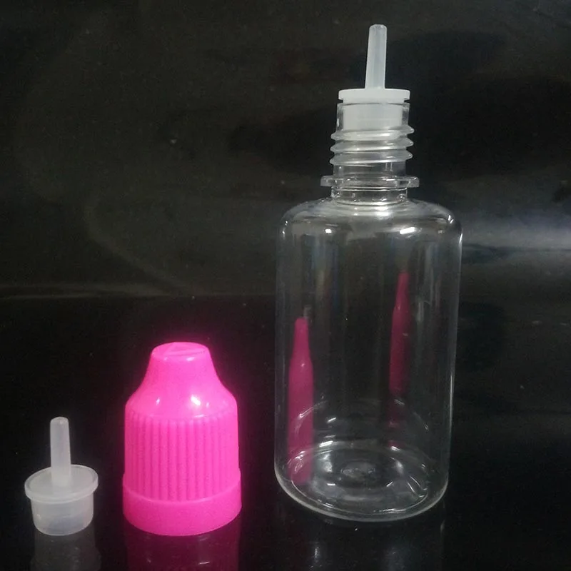 100pcs 30ML PET E Liquid Bottle Plastic Clear Dropper Bottles With ChildProof Cap and long thin tips for eye vape Nail Gel